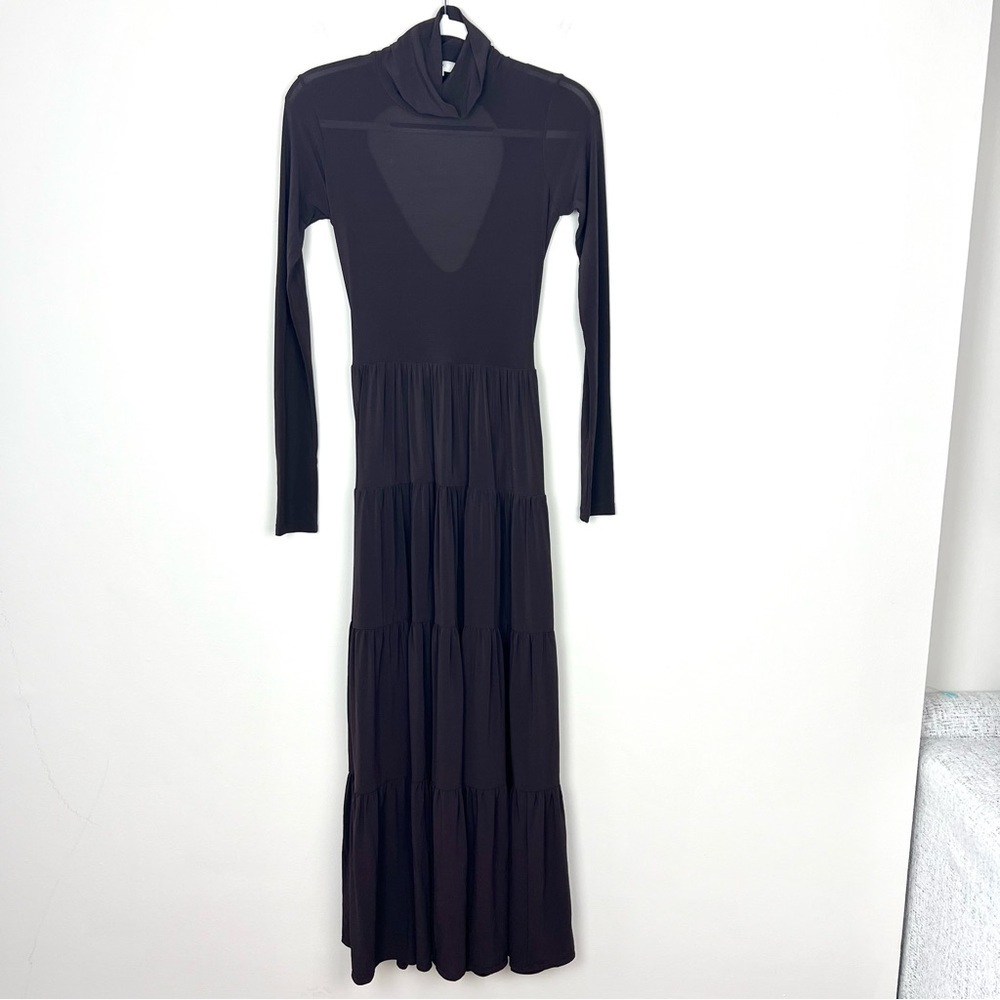 A.L.C. Corinna Turtleneck Tiered Maxi Dress Open Back Chocolate Brown - Picture 4 of 11